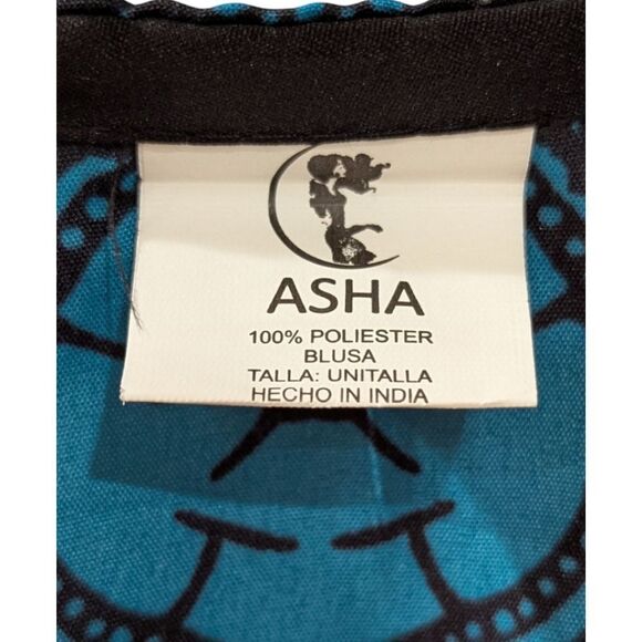 Asha India Blue and Gold Patterned Kaftan Short Sleeve Boho Dress One Size - Picture 4 of 4